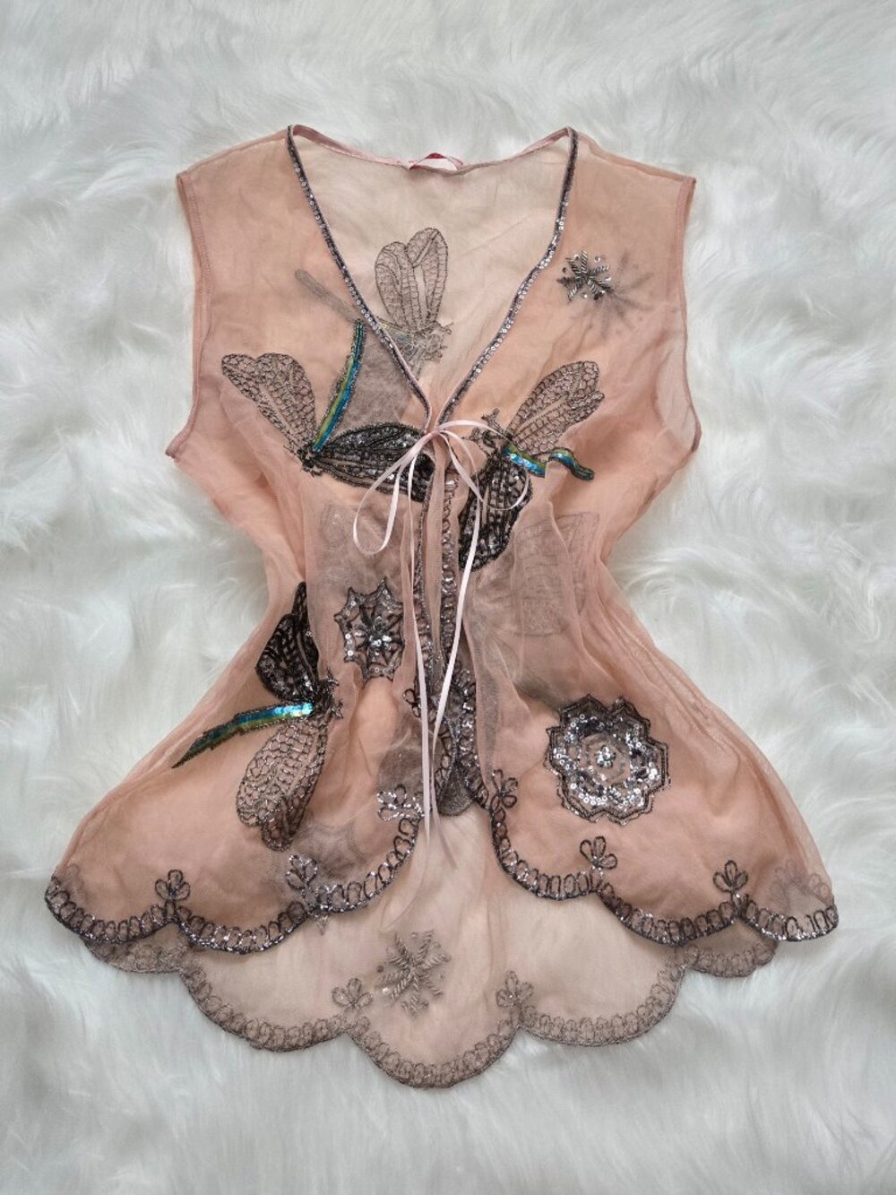 Vintage Fairycore Matthew Williamson Sheer Dragonfly Blush Pink Vest